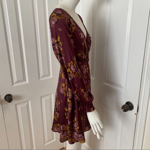 Free People burgundy Morning Light floral fit & flare long sleeve mini dress 10 - Picture 6 of 12